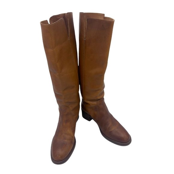 J. Crew Size 6 Brown Leather Double Buckle Accent Tall Boots Western Style - Picture 2 of 12